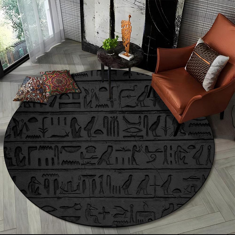 Egyptian Ideographic Symbols Eye of Horus Round Carpet Rug for Living Room Bedroom Child Decor,Pet Area Rug Non-slip Floor Mat