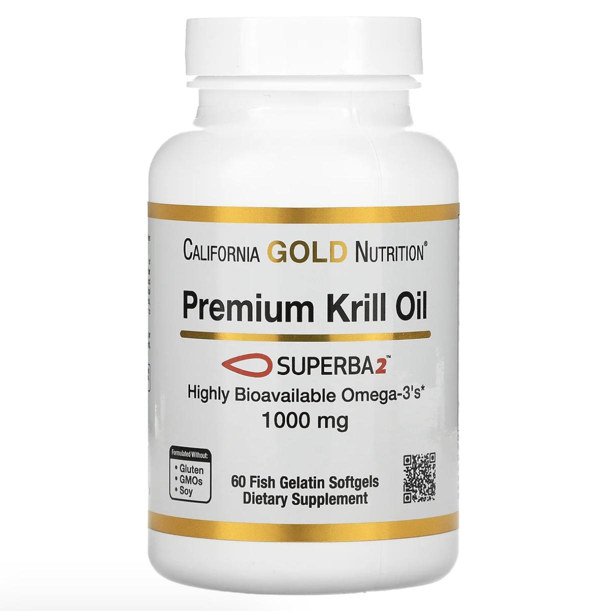 

California Gold Nutrition, Масло криля премиум-класса с Superba2, 1000 мг, 60 мягких капсул из рыбного желатина