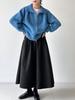 LUXI Women's Autumn Wool A-Line Korean Pleated High-Waist Midi Skirt