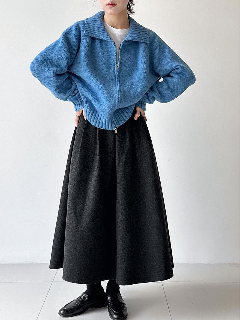 LUXI Женская Осенняя Шерстяная Юбка-Миди А-силуэта Корейская Плиссированная с Высокой Талией L