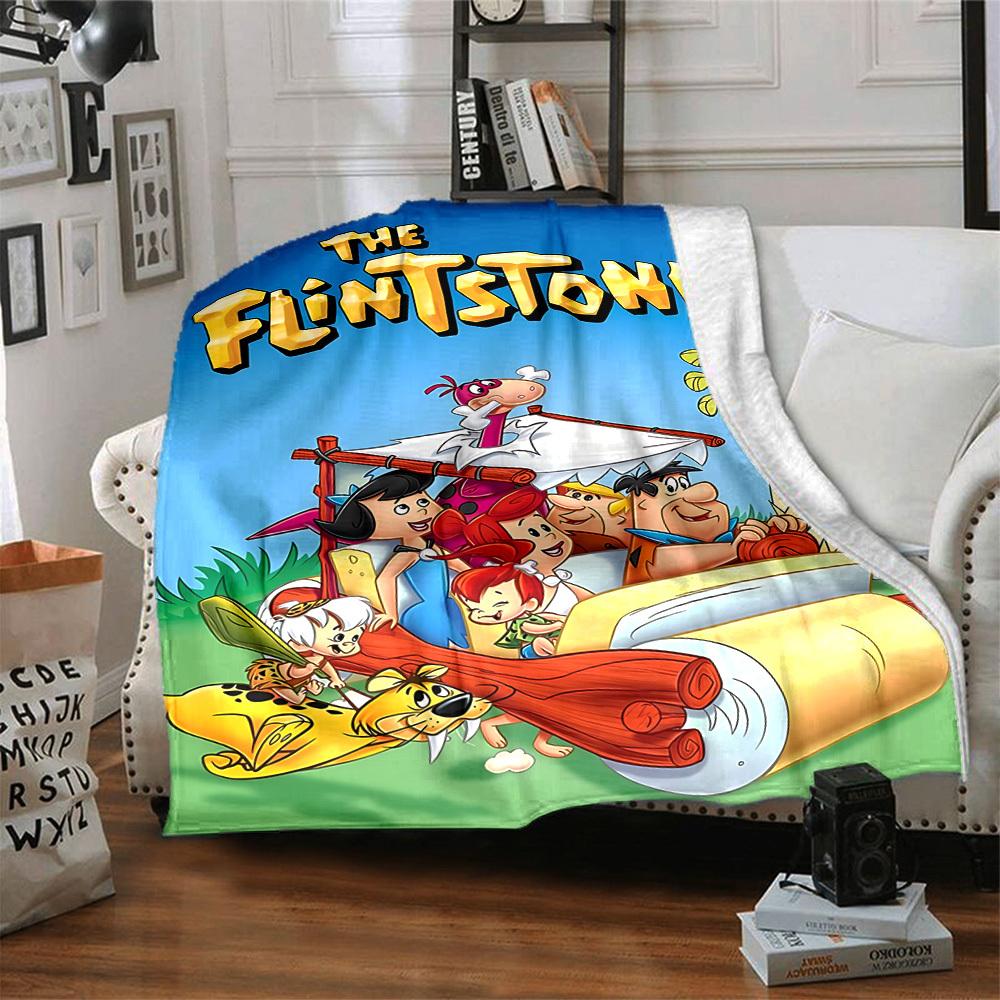 1ks rodina Flintstoneových flanelová deka HD potisk lehká měkká teplá celoroční deka na pohovku, postel, cestování, kempování pratelná v pračce