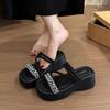 Cool Slippers Women's Summer Wear 2025 New Internet Celebrity Beautiful Rhinestones with Skirt Thick Bottom Heightening Beach Slippers