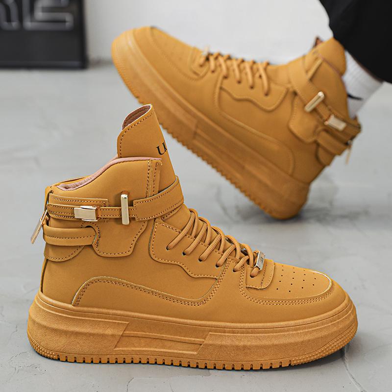New Trendy and Fashionable Men's Outdoor Sports Anti-slip Casual High-top White Board Shoes for Autumn