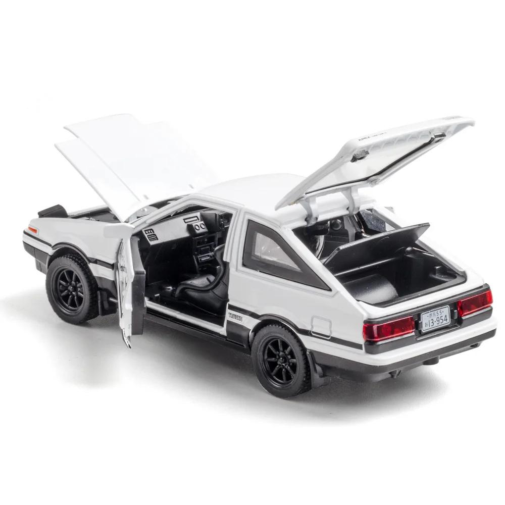 1/32 Toyota  AE86 Toy Car Diecast Miniature Model Pull Back Sound Light Doors Openable Educational Collection Gift Kids A151