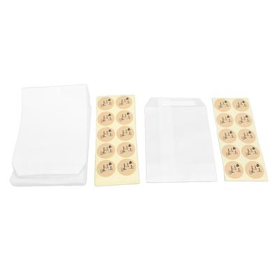 100 Stück Flache Papiertüten mit 100 Stück Aufklebern Selbstklebende Weiße Durchscheinende Papiersnacktüten für