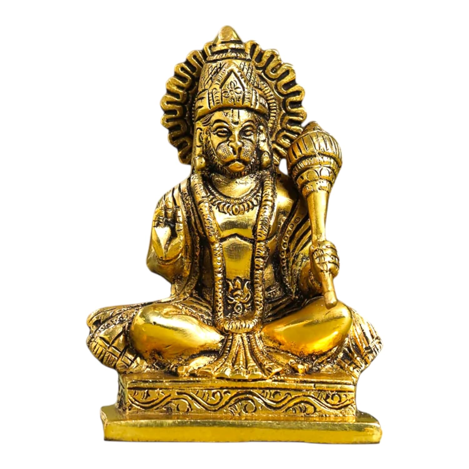

Ashtadhatu Shri Hanuman Ji Idol, Bajrang Bali Sitting Statue, Brass - 10 Inch