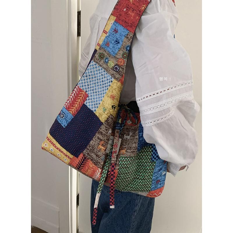 Casual canvas bag Korean lazy style underarm bag 2025 new bohemian style large-capacity shoulder bag