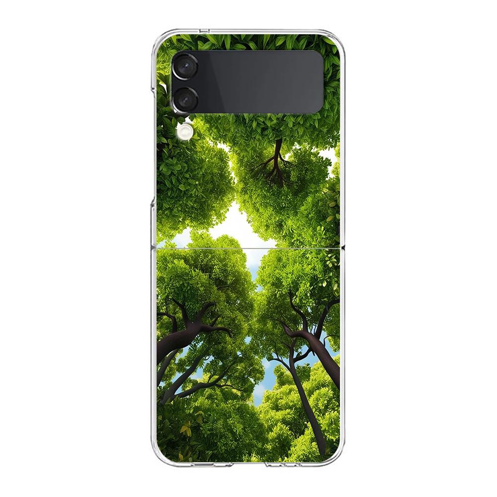 Phone Case For Samsung Galaxy Z Flip 3 4 5 6 7 Hard Folding PC Z Flip3 Flip4 Cover Beautiful Nature Forest Tree