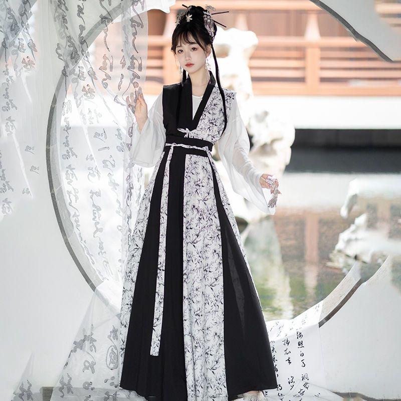 

Рубашка с круглым вырезом Hanfu в китайском стиле династии Тан и длинная юбка, повседневный женский костюм Hanfu