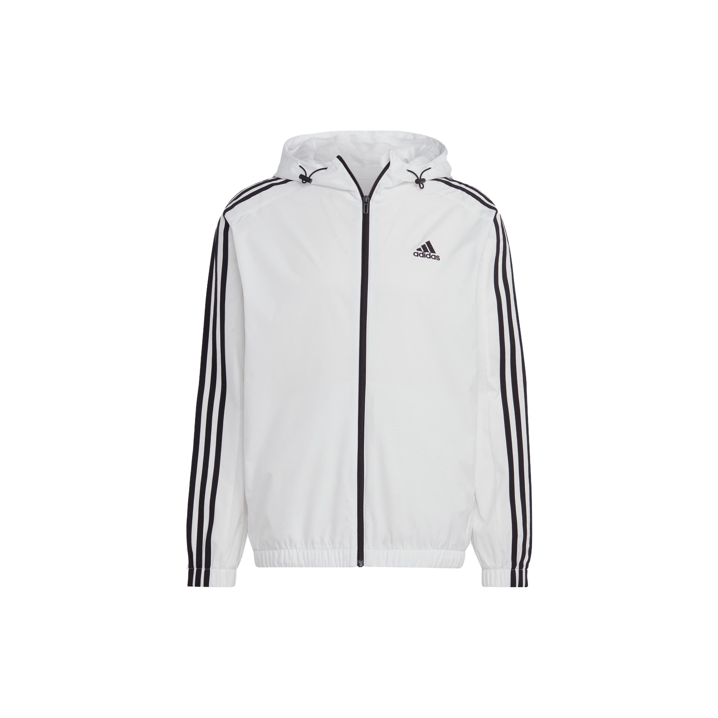 adidas Essentials 3-Stripes Woven Windbreaker  White Black  Men s IB0386 XXL