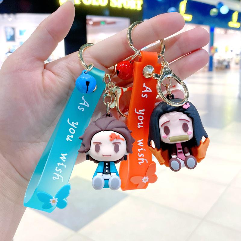 Cartoon Creative Anime Demon Slayer Anime Periphery Keychain Backpack Pendant Car Key Cute Silicone Doll Decorative Supplies