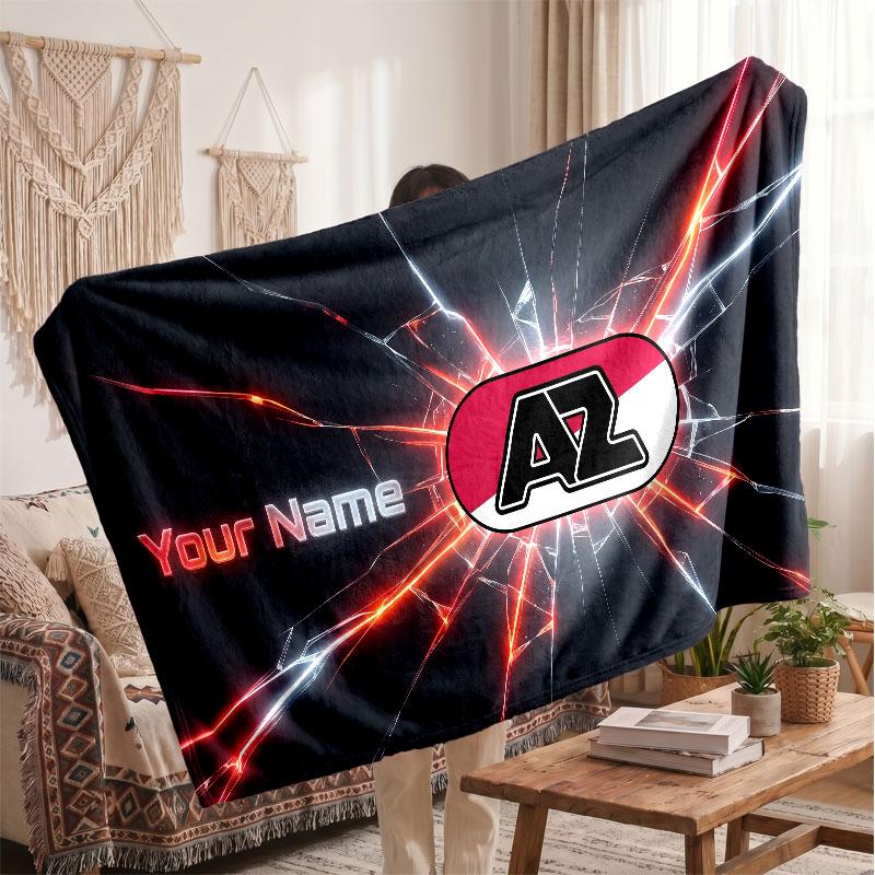 AZ Alkmaar Personalisierte Fleecedecke Mit Fußballlogo, Individueller Name Text Weich Warm Heimdecke