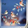 Watercolor Bird Sticker Christmas Window Sticker, Santa Hat On Beey Reusable Party Decorations Branch Static Decal, Waterproof Cling for Holiday