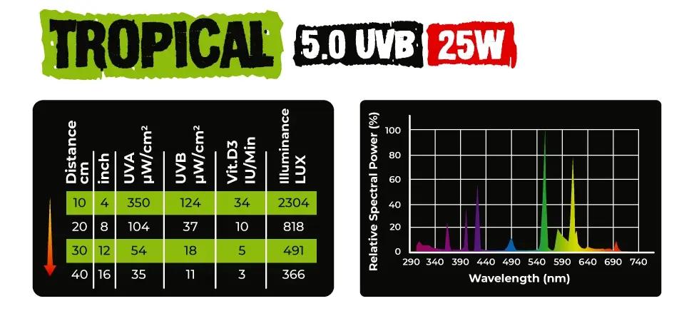 REPTILE NOVA 5.0 UVB 25W - Fluorescent Lamp for Tropical Reptiles | UVA + UVB