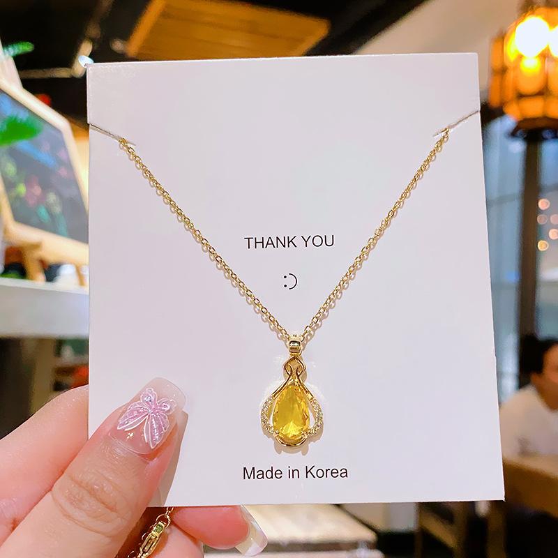 Luxury Full Zircon Red Crystal Pendant Necklace For Women Titanium Steel Girls Couple Lady Gift Fashion Jewelry
