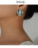 Stylish Gold-Plated Enamel Pyramid Carved Round Stud Earrings