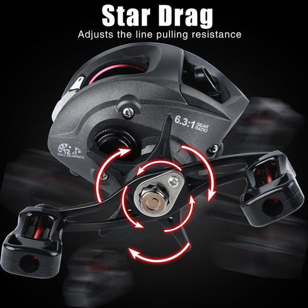 SOUGAYILANG Baitcasting Fishing Reel Ultra Light One-way Control 12+1BB Fishing Wheel 6.3:1 Gear Ratio Travel Bass Fishing Reel