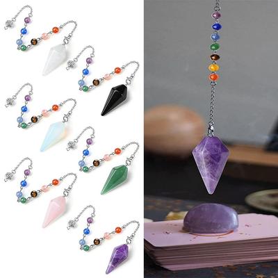 Gemstone Rock Reiki Pendulum Pendant Natural Stone 7 Chakra Bead Chain  Home