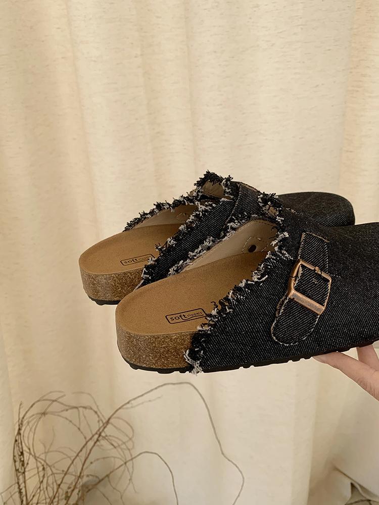 Fashion Women's Canvas Mule Clogs Closed Toe Cork Footbed Slide Sandals Leisure Vacation Beach Shoes Outdoor Flats Women's Mules Zapatos