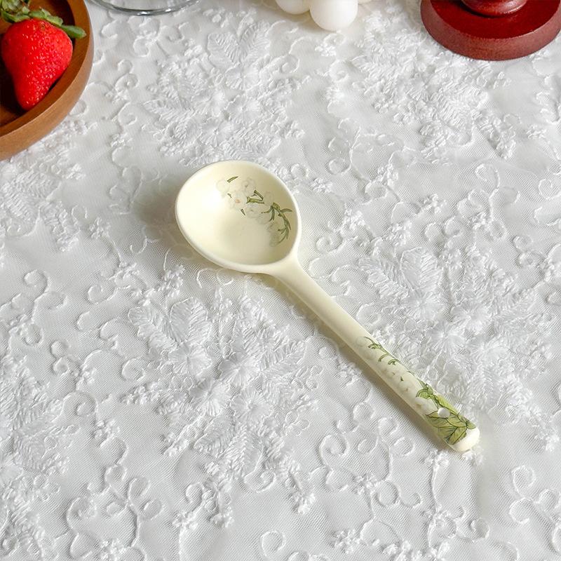 

Ceramic Song Handle Cup With Spoon Breakfast Cup Oat Bowl Heated Milk Lily Of The Valley Open Coffee Cup Saucer 450ML