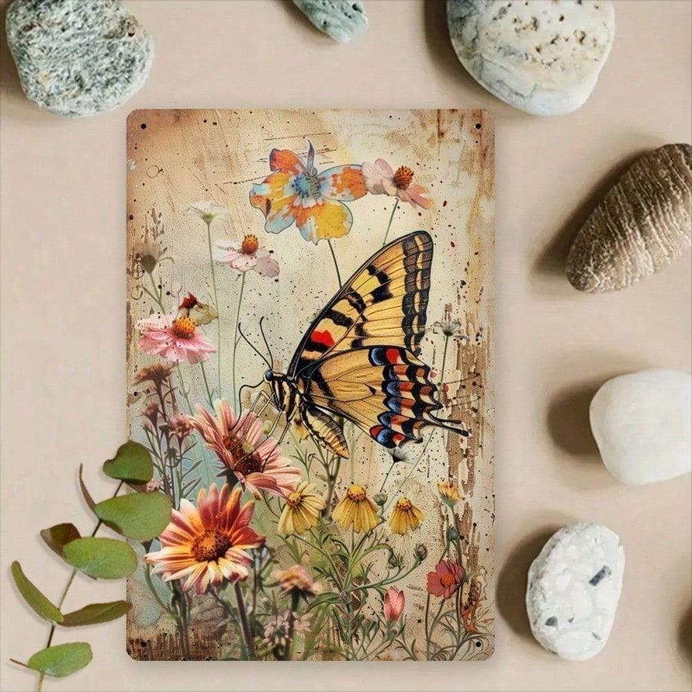 Vintage Butterfly Garden Metal Wall Art, Poster for Living Room Decor