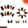 Salon Grade Press On Nail Gold Foil Glitters Artificial Nail Autumn Winter Deep Brown Shade 24Pcs/Box NonToxic