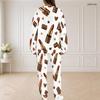 Women Plus Size Round Neck Long Sleeve Top And Pants Set Lipstick Leopard Printed Casual Outfit