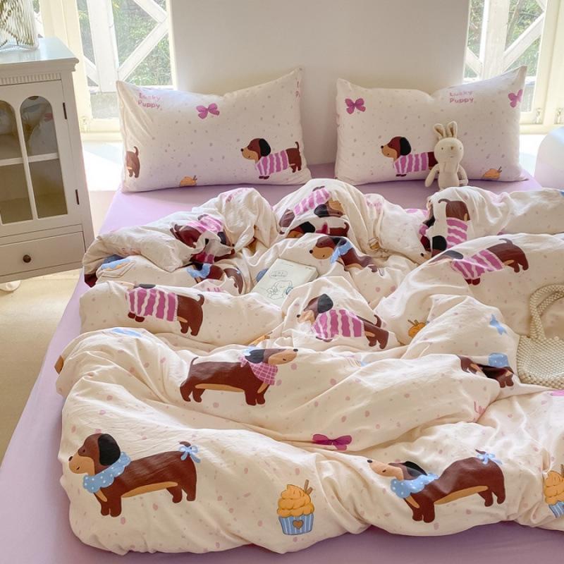 Bedding Four-piece Set Printed Skin-friendly Water Wash Sheets Quilt Cover Pillowcase Set