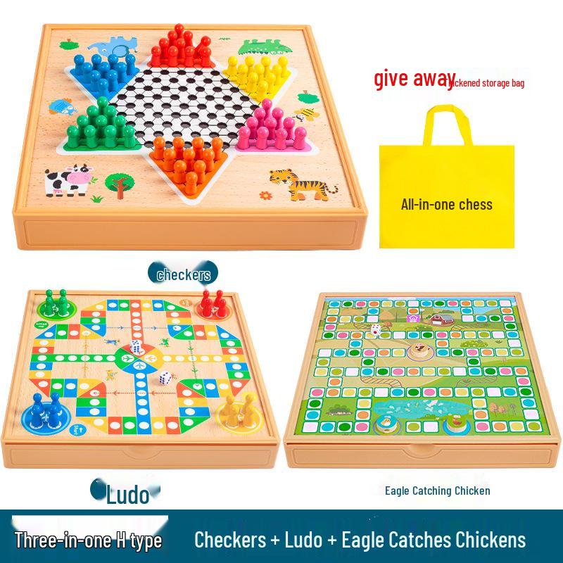 Multi-game Board Set: Ludo, Five-in-a-Row, Chinese Chess, Checkers, Animal Adventure, Kids' Chess