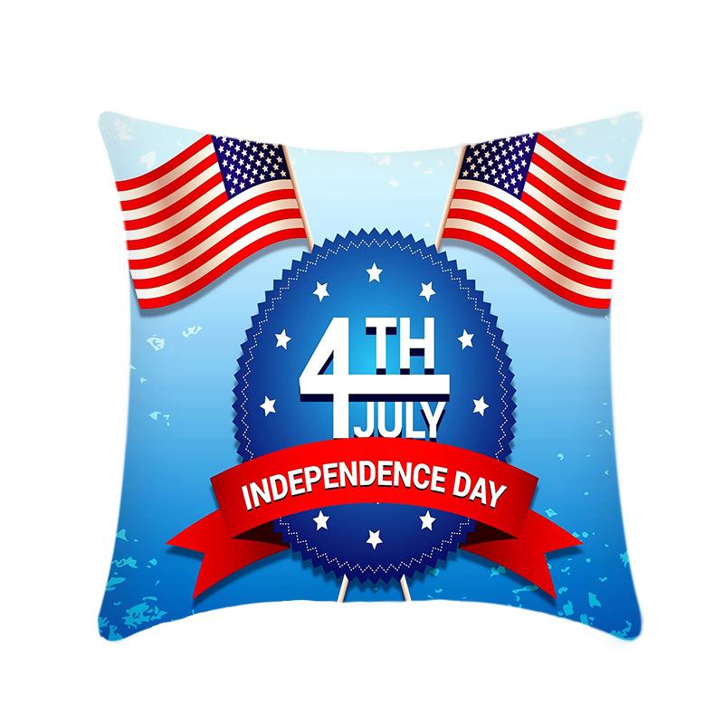 Independence Day Throw Pillow Cover Blue Theme Plush Print Sofa Bed Car Cushion Cover Without Core