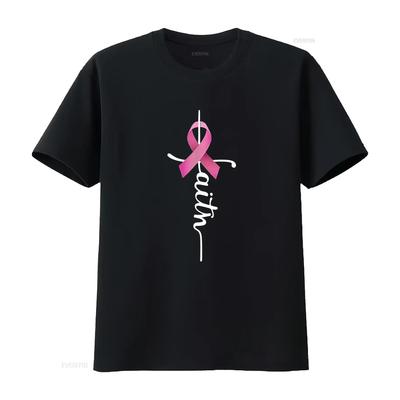 Faith Breast Cancer Awareness Ribbon Mens T Shirt Vintage Washed Soft Graphic Designer Clothes Homme Stretched Slightly