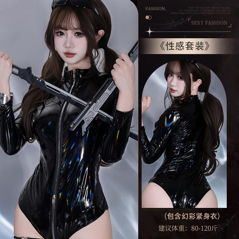 Sex Underwear Uniform Corset Tight Mirror PVC One-piece Leather Jacket Patent Leather Zipper Pants Bright Leather Jacket Odorless