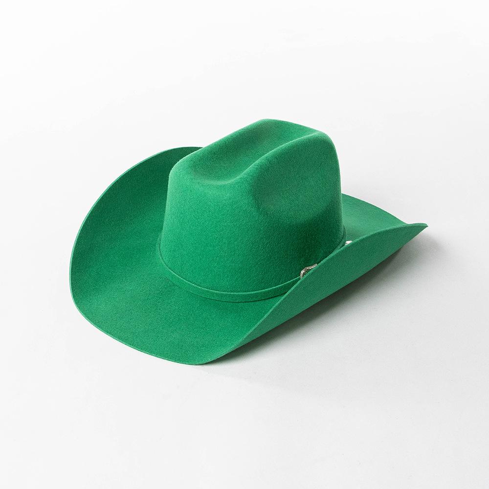 Autumn And Winter New Fashion Belt Buckle Decorative Wool Woolen Edge Wide Brim Jazz Hat Outdoor Warm Concave Top Hat
