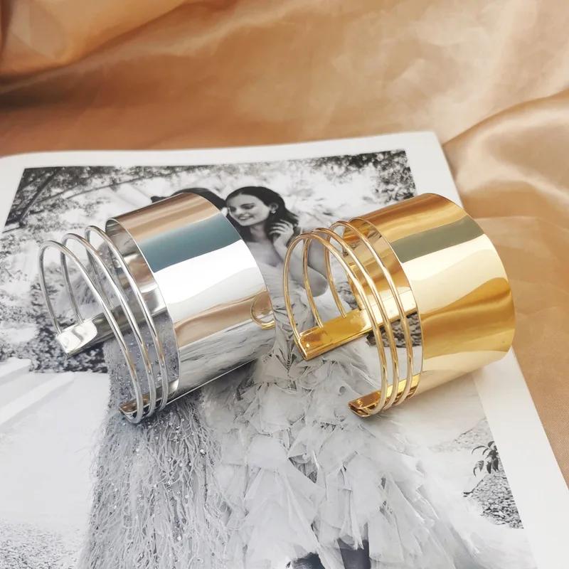 Pulseras Punk Style Gold Color Alloy Cuff Bracelets For Women Vintage Geometric Metal Bangles for Women Dorado Bangle Jewelry