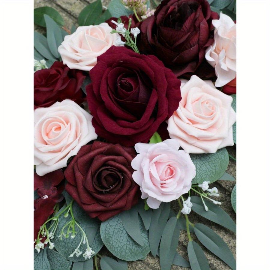 2pcs-Wedding Arch Flowers, Artificial Burgundy Wedding Flowers, Wedding Welcome Sign Decoration and Arch Flowers for Wedding Reception