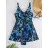 2025 Printed Leaves Swimsuit Women One Piece Strappy Swimwear Female Sexy Beach Bress Bathers Bathing Swimming Swim Suit XXL