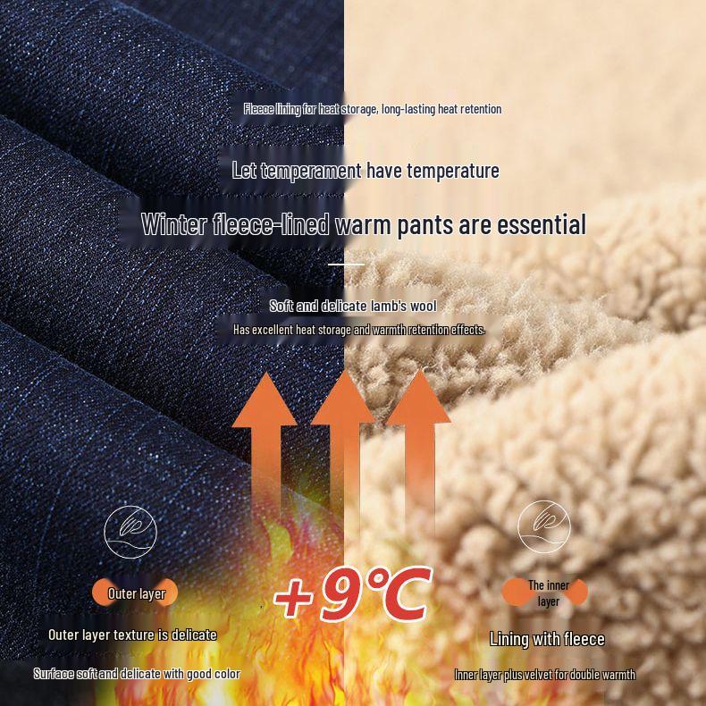 Jeans Homme Laine d'Agneau Doublés Polaire Extra Épais - Pantalon Décontracté Hiver Taille Haute