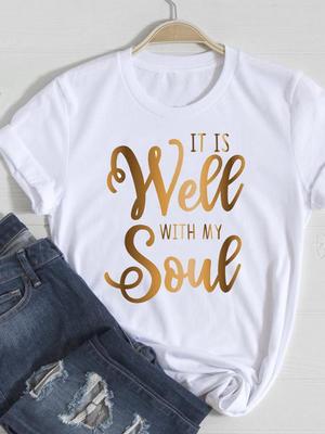 (Asian Size) Women Letter Trend Cute Style 90s Tee Top Short Sleeve Fashion Print Lady Clothing Casual Tshirt Female Graphic T-shirts