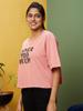 Globus Women Pink Boxy Fit Typography Cotton T-Shirt-3639407003