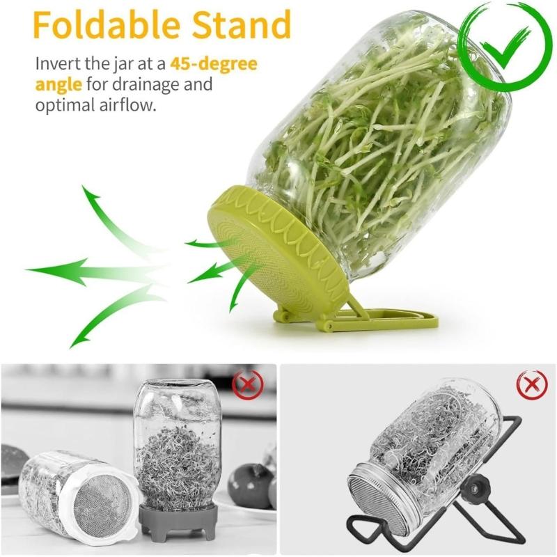 Seedling Germination Cover With Support Stand For Mason Jar Fast Sprouting Lightweight For Indoor Hydroponic Gardening