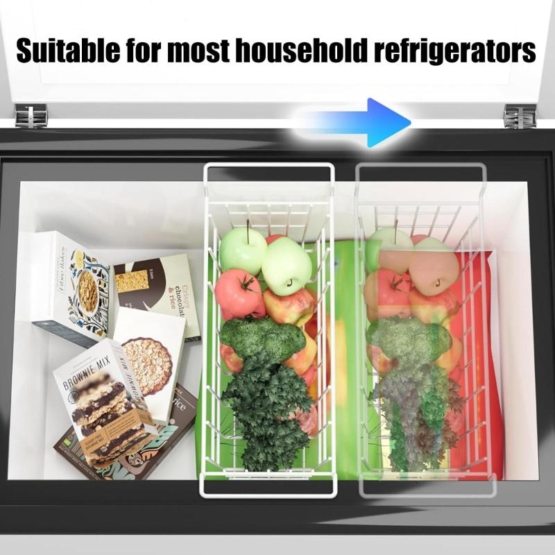 Pack of 2 Sturdy Freezer Baskets Metal Wire Storage Organizers For Refrigerator Fridge With Ventilated Designs