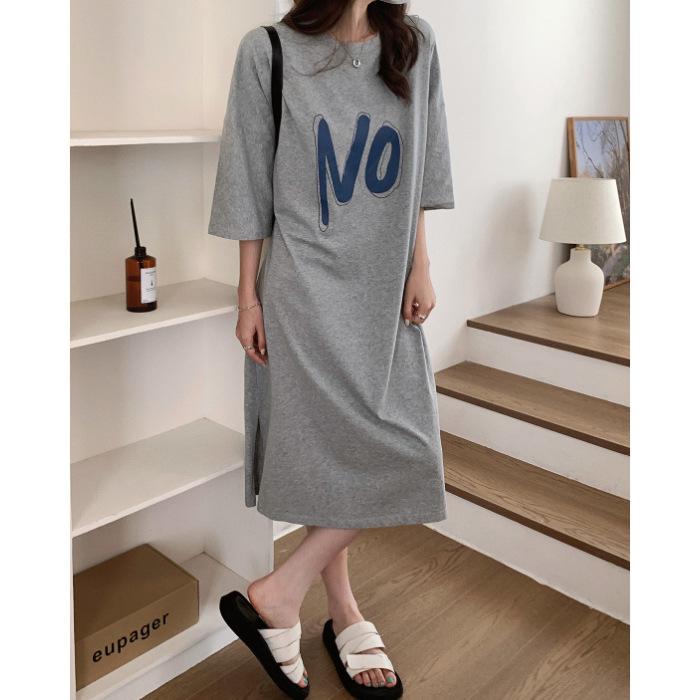 

Special cotton T-shirt skirt women s summer Korean version loose short-sleeved long dress simple fashion dress 2XL