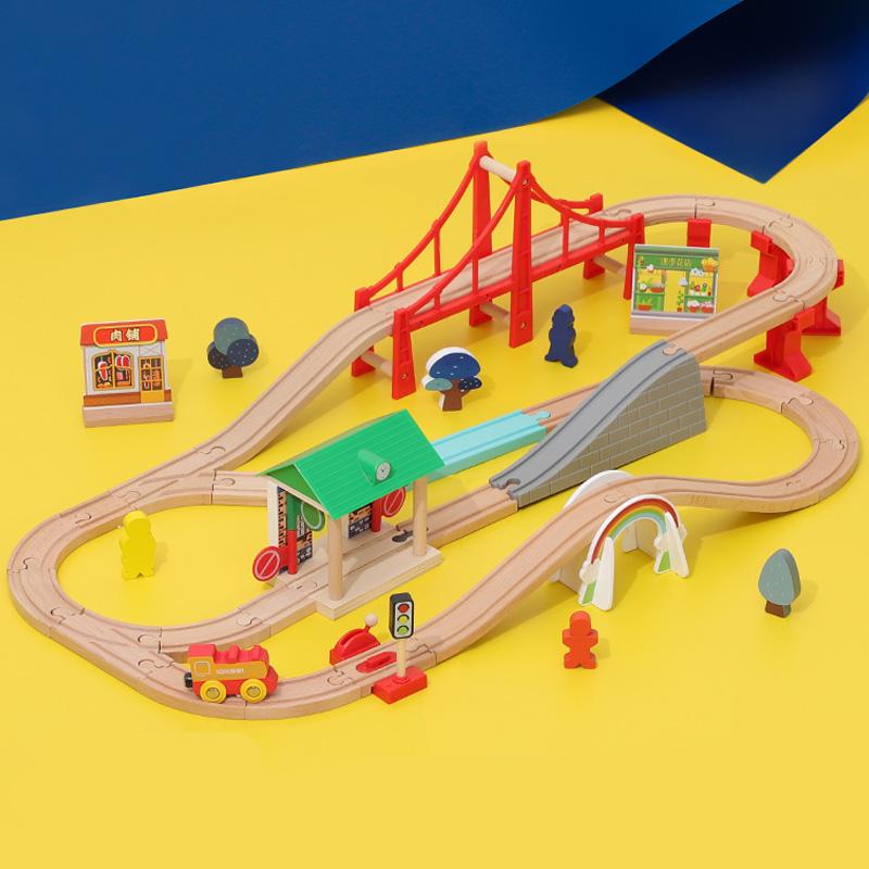 Wooden Train Track Set Electric Magnetic Train Railway Toys Compatible with Brand Track Educational Toys for Children's Gifts