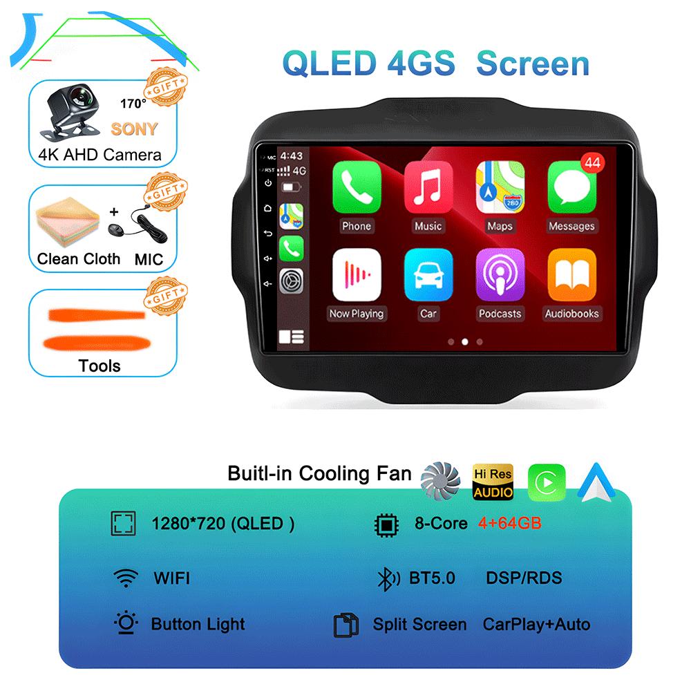 Car Radio Android 14 Carplay For Jeep Renegade 2016 2017 2018 2019 2020 Navigation GPS Multimedia Player Stereo WiF+4G 360Camera