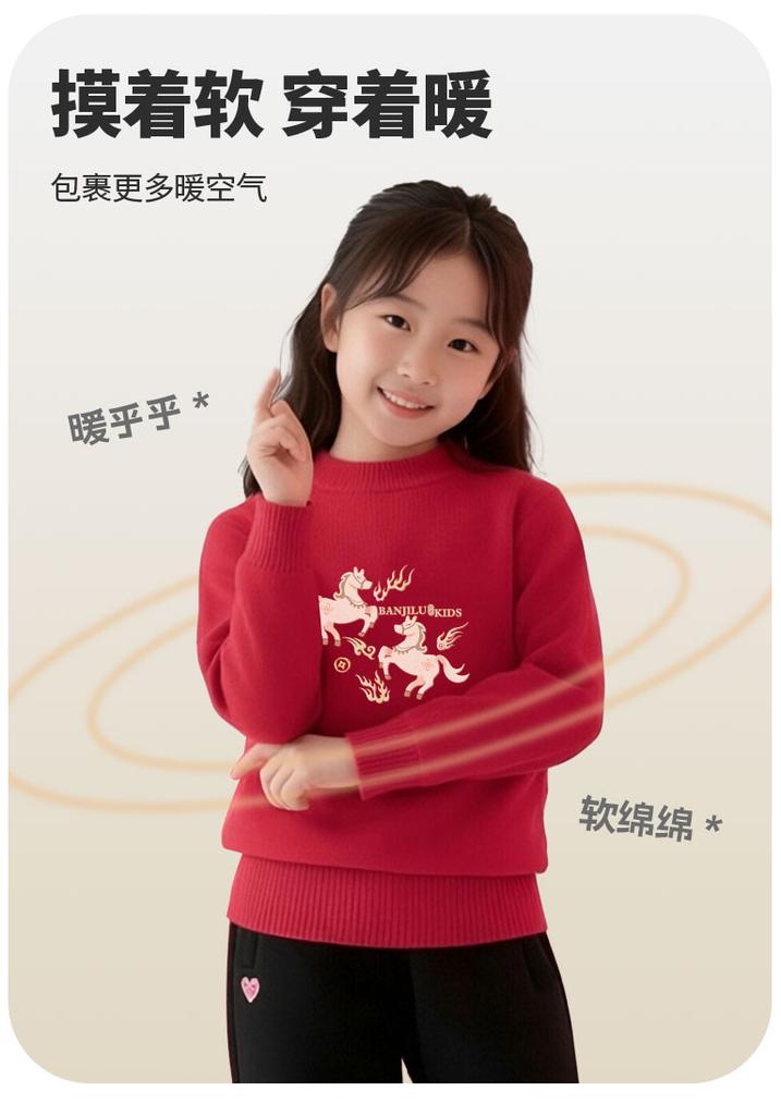 Year of the Horse Chinese Style Thickened Children's Knitted Hoodie Top
