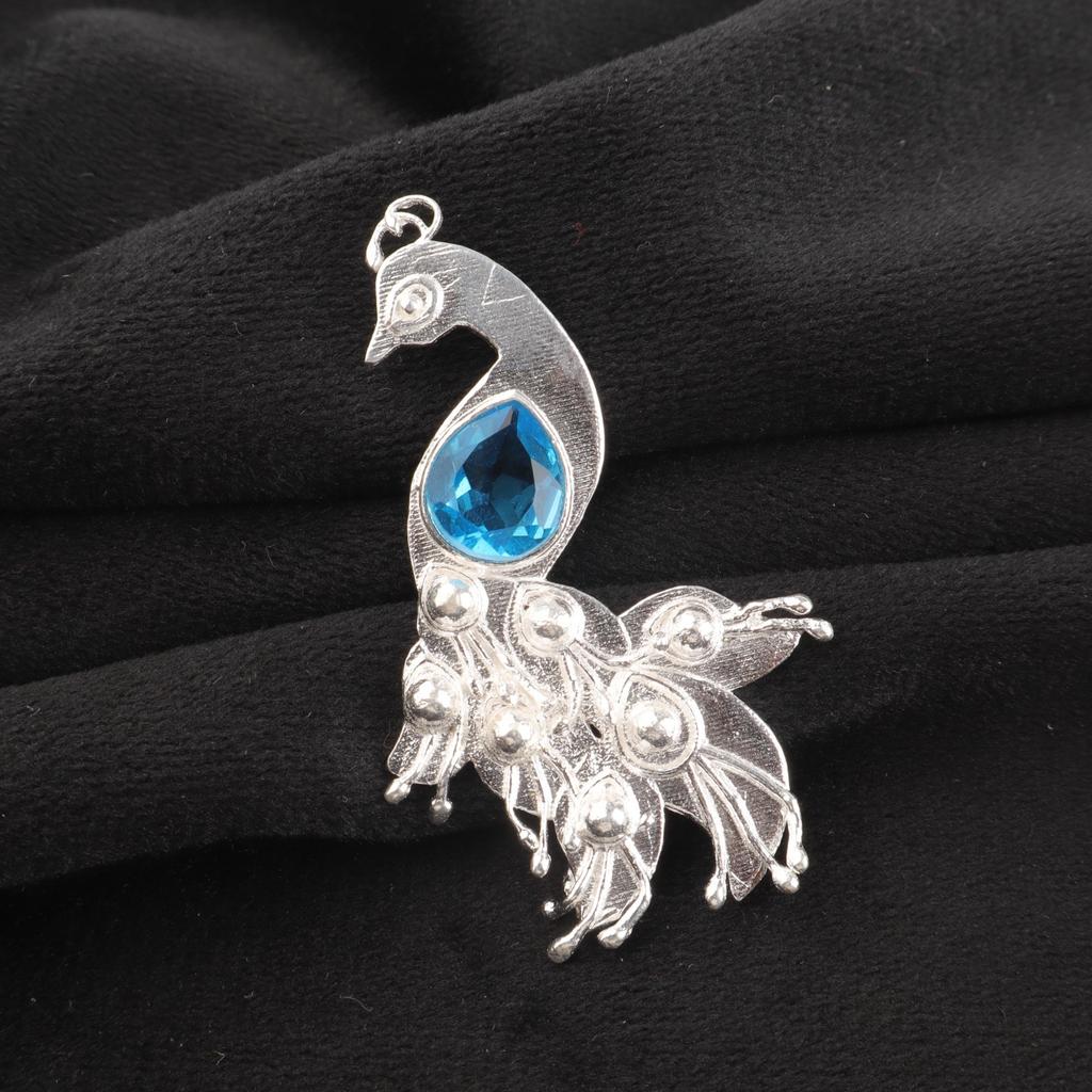 Swiss Blue Topaz Gemstone 925 Sterling Silver Jewelry Pendant 2" Gift For Women CP-21-2