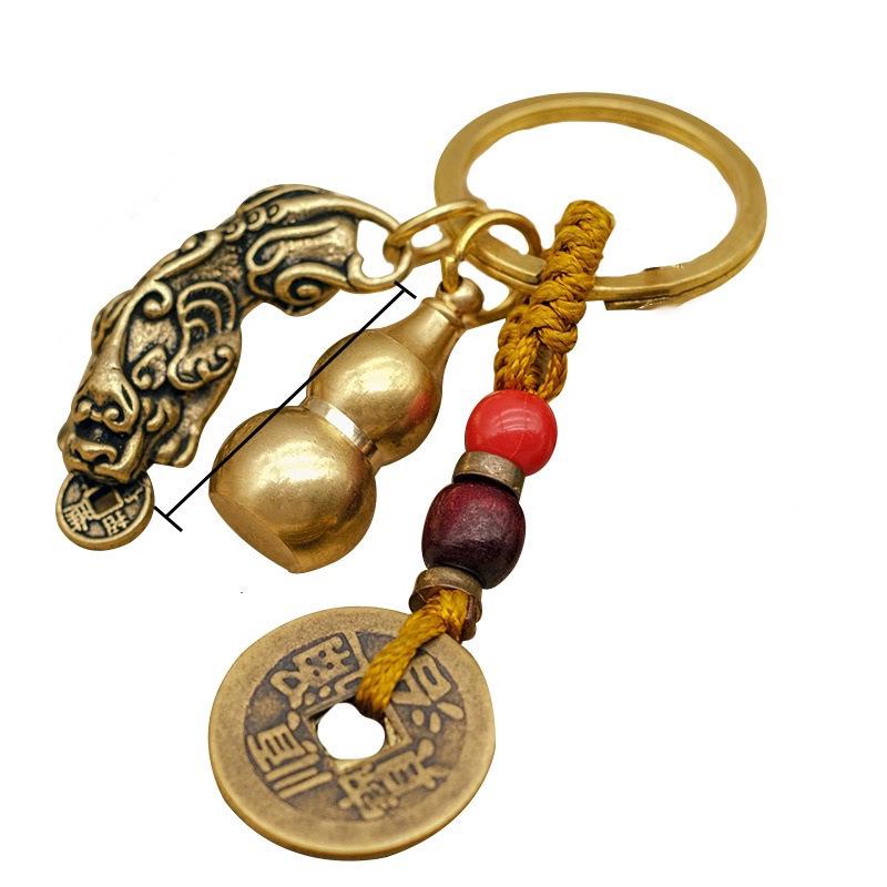 Přívěsek na klíče z čisté mosazi s tykví zvěrokruhu Pixiu a přívěskem s mincí pěti císařů