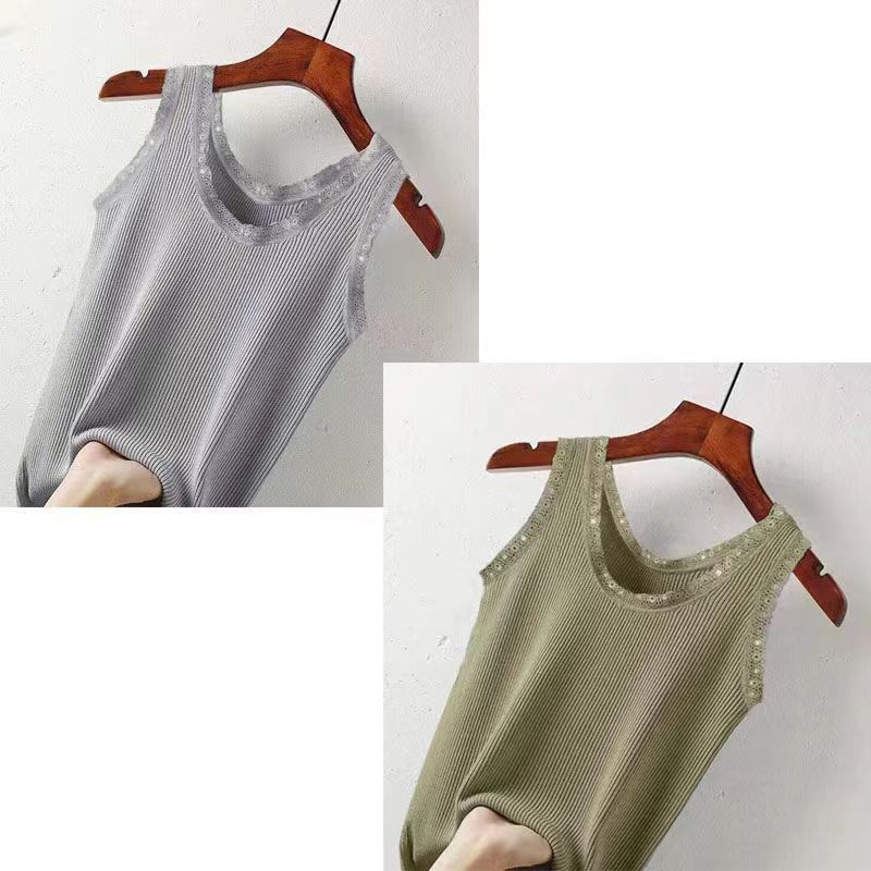 Modal Summer Knitted Threaded Suspender Vest Women's Lace Edge Large Size Slim Fit Outside Wear Bottom Shirt Vest