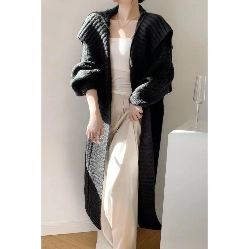 

Атмосфера тяжелая промышленность ленивый грубый твист большой лацкан вязаный кардиган ленивый темперамент повседневный длинный свитер-куртка one size fits all