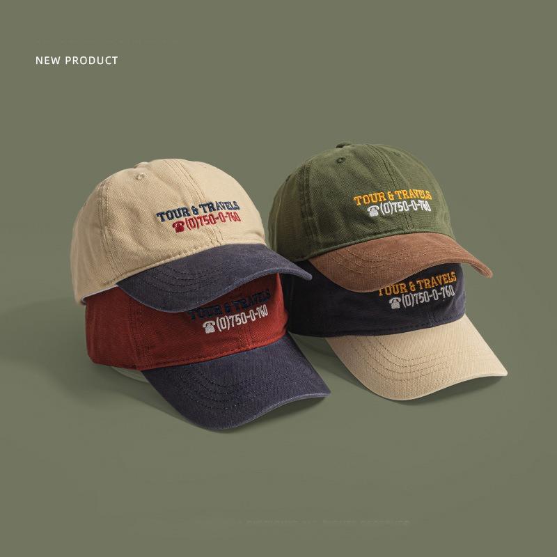 Retro color matching baseball cap children street sunshade embroidery soft top men show face small parent-child peaked cap tide